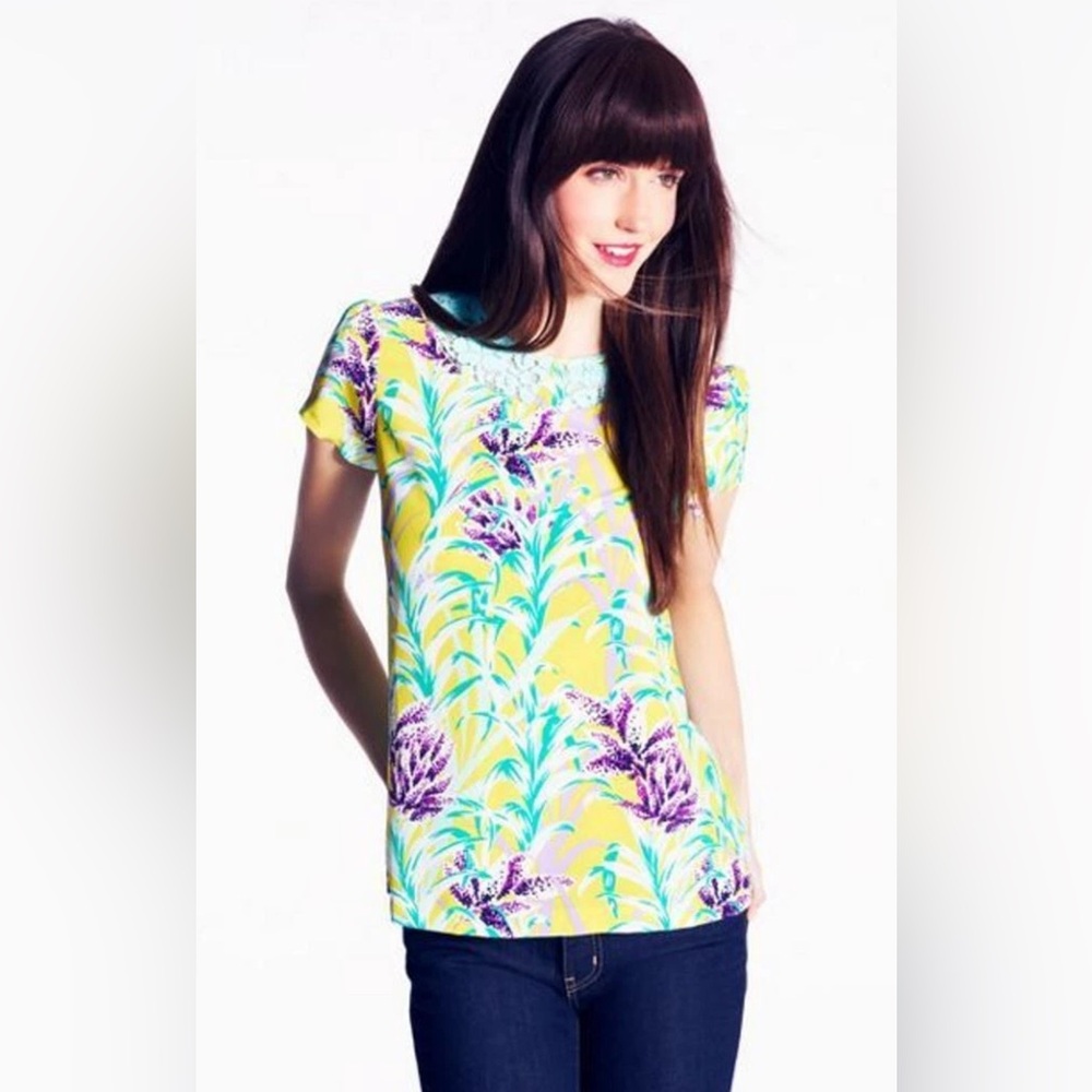 Kate Spade Roslyn Tropical Mint Lace Floral Lightweight Silk Blouse- size 0